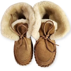 Lucky Brand Brown Suede Faux Fur Winter Warm Ankle Moccasins Slippers Size 6